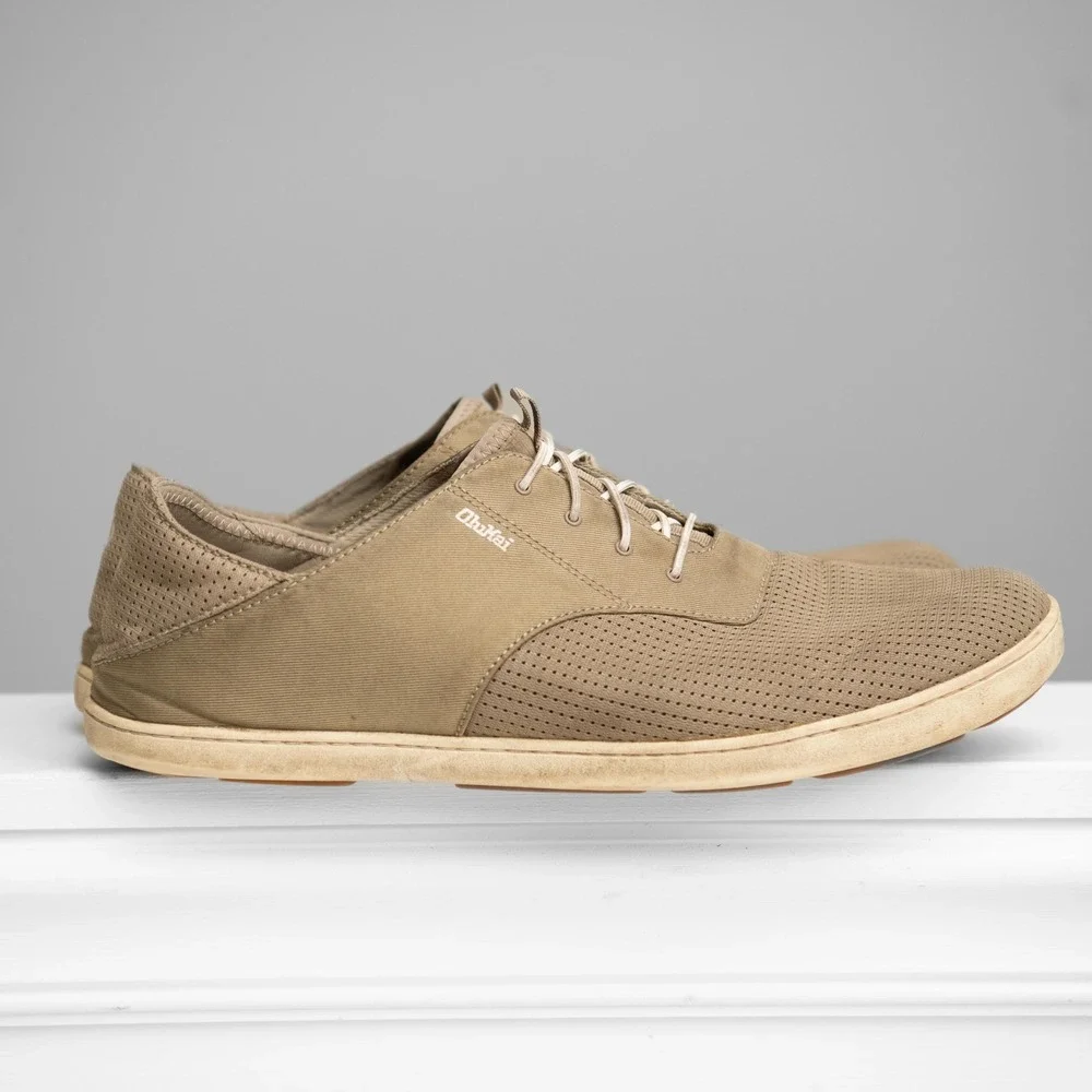 Olukai Nohea Moku Mens Sz 14 Lace Up Sneakers Tan Mesh Boat Shoes Atheisure